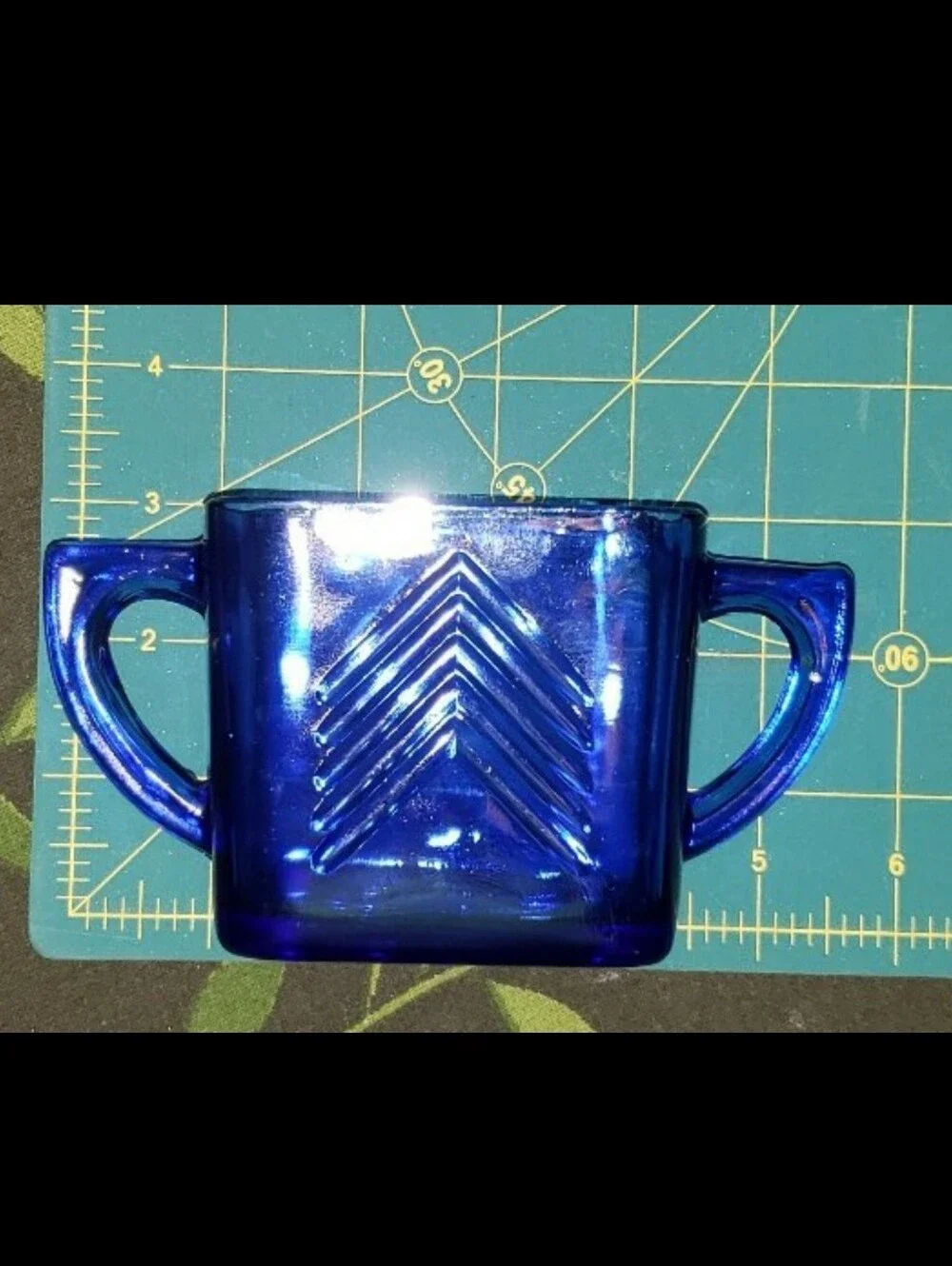 Set Of Three (3) Vintage Hazel Atlas Cobalt Blue Creamer & Sugar Set